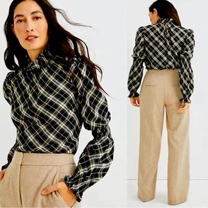 Veronica Beard Corbie Plaid Long Sleeve Top Women's Black Size: 8 NWT